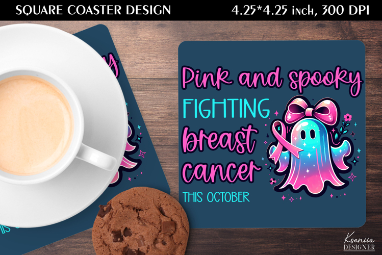 Neon Iridescent Ghost|Breast Cancer Awareness Square Coaster