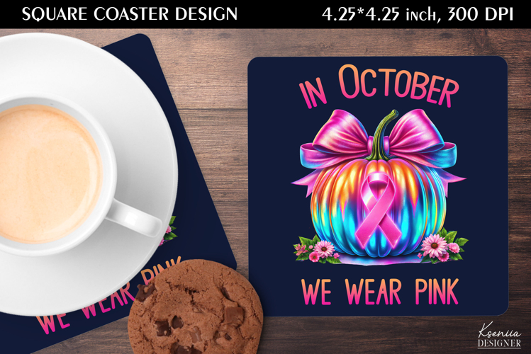 Iridescent Pumpkin|Breast Cancer Awareness Square Coaster