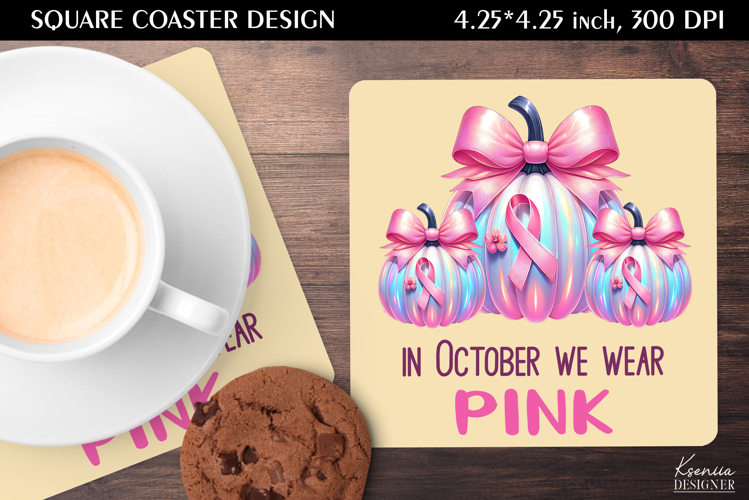 Iridescent Pumpkin|Breast Cancer Awareness Square Coaster