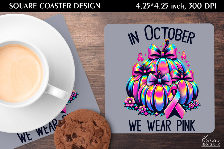 Iridescent Pumpkin|Breast Cancer Awareness Square Coaster