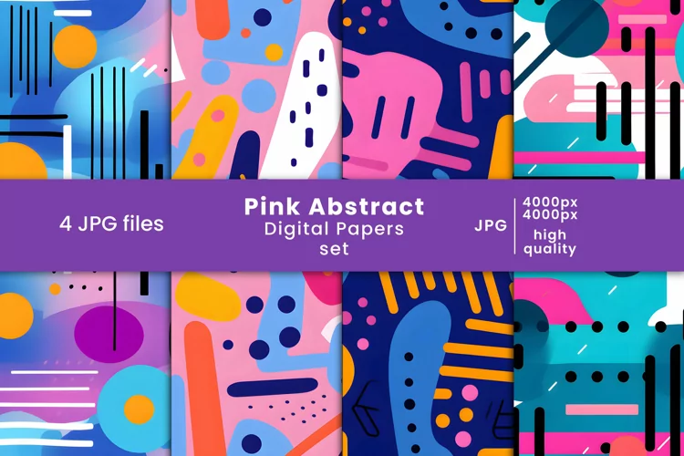 pink abstract digital paper and colorful patterns