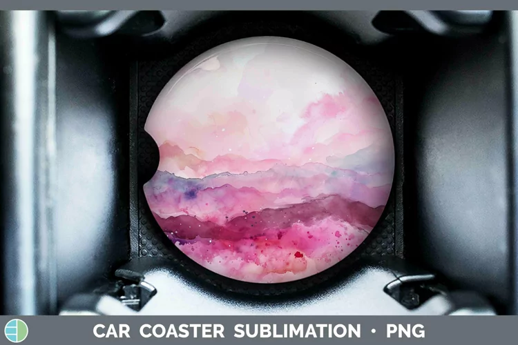 Pink Abstract Landscape Car Coaster Sublimation Coaster Desi