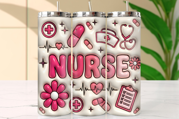 Pink Aesthetic Nurse Icons and Daisy Tumbler Wrap