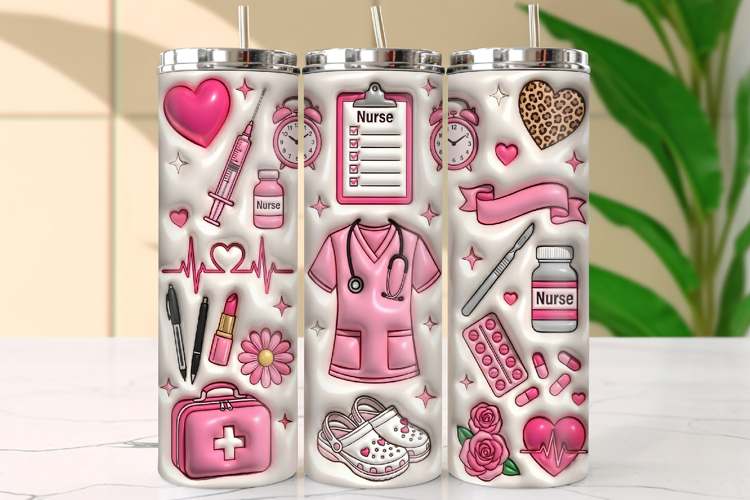 Pink Aesthetic Nurse Life Icons Tumbler Wrap