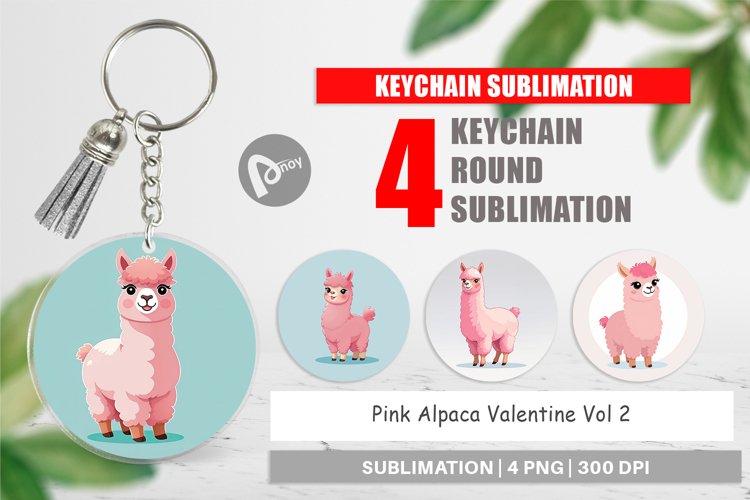 Keychain Pink Alpaca Valentine