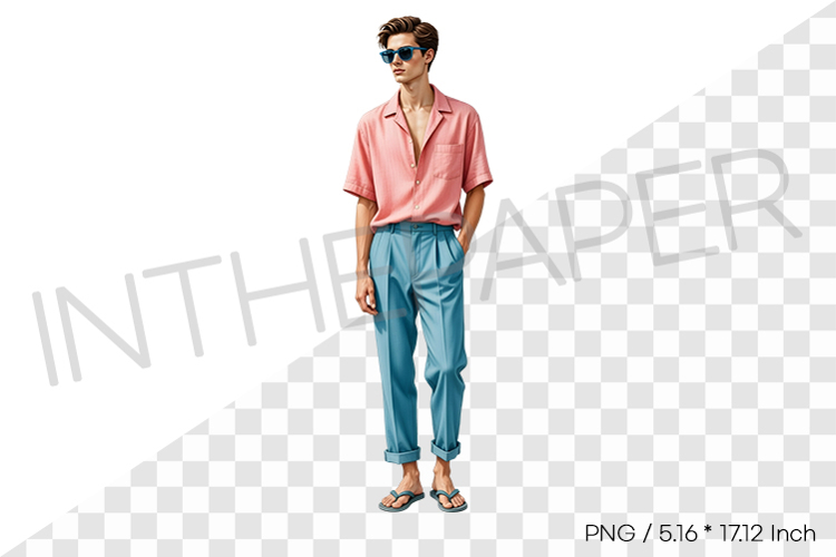 Cool Man Wearing Summer Vacation Outfits PNG Clipart Illust