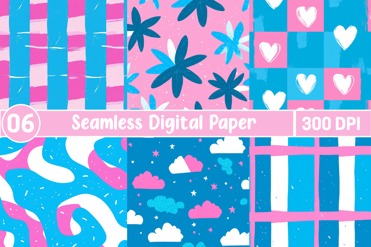 Pink And Blue Digital Papers example image 1