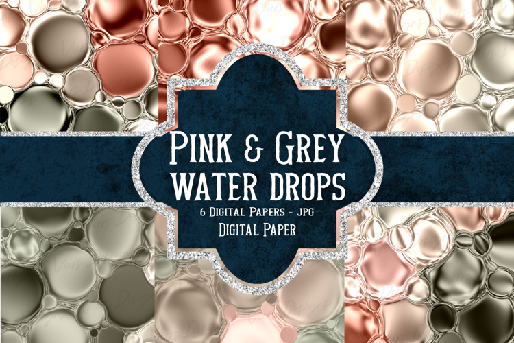 Metallic Rose & Charcoal Water Droplet Textures