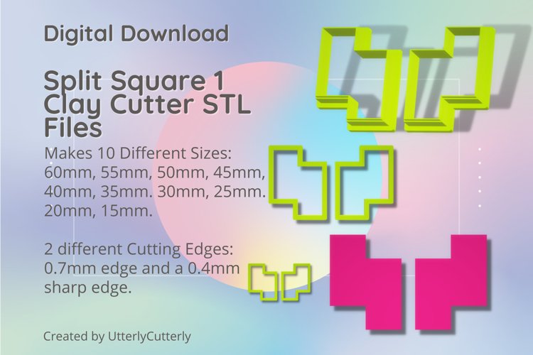 Split Square 1 Clay Cutter - Cookie Cutter STL File