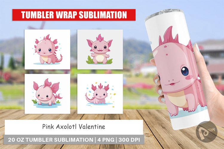 Tumbler Pink Axolotl Valentine example image 1