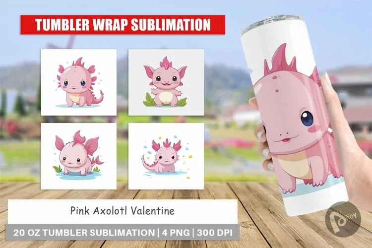 Tumbler Pink Axolotl Valentine