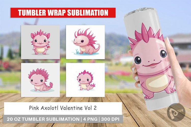 Tumbler Pink Axolotl Valentine example image 1