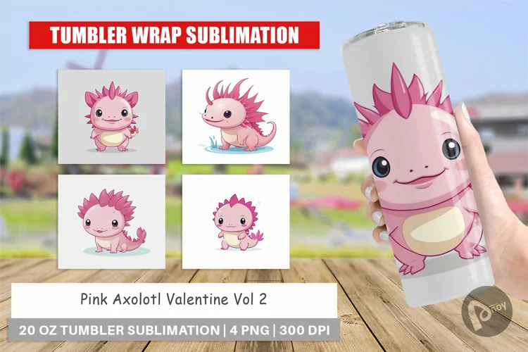 Tumbler Pink Axolotl Valentine