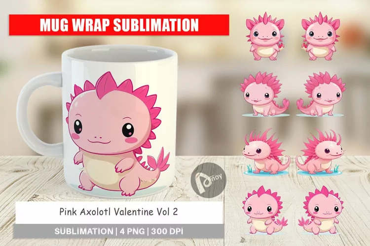 Mug Wrap Design Pink Axolotl Valentine