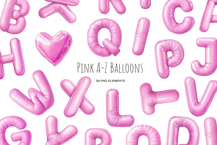 Watercolor pink balloon letters clipart Pink ABC balloons