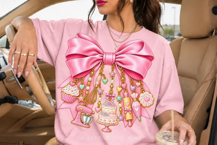 Pink Baker Bow PNG with Cake and Baking Tool Charms