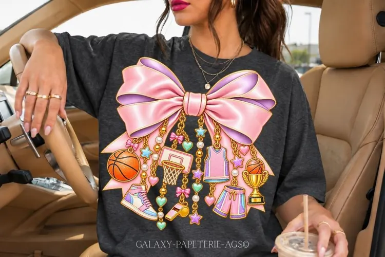 Pink Basketball Bow PNG with Sports Charms