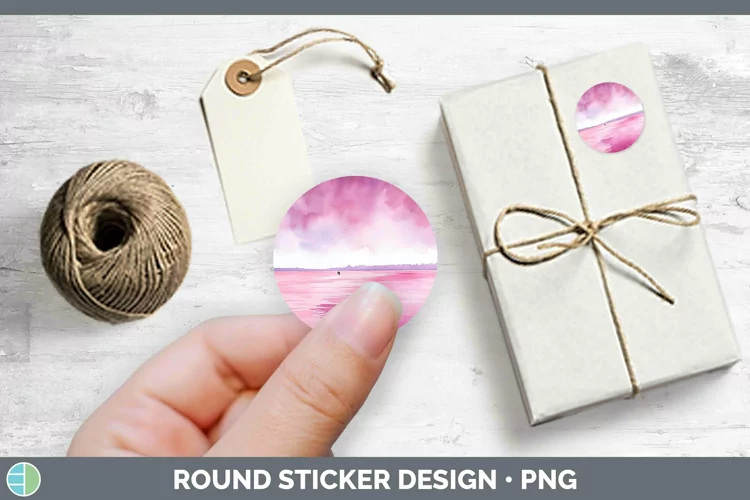 Pink Beach Stickers | Round Labels Designs