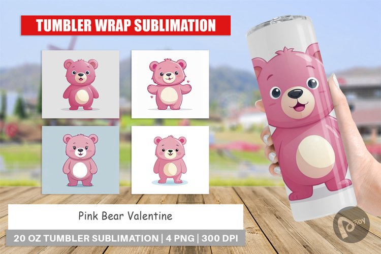 Tumbler Pink Bear Valentine example image 1