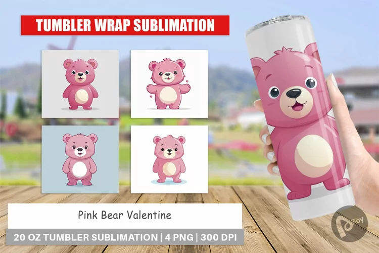 Tumbler Pink Bear Valentine
