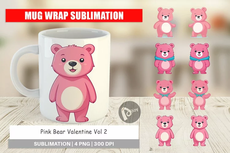 Mug Wrap Design Pink Bear Valentine
