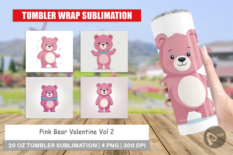 Tumbler Pink Bear Valentine example image 1