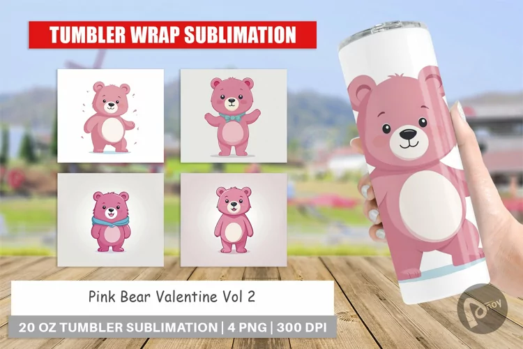 Tumbler Pink Bear Valentine