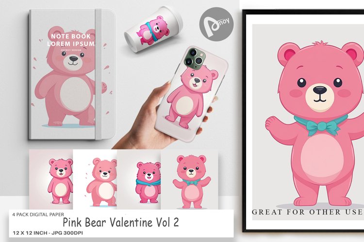 Digital Paper Pink Bear Valentine