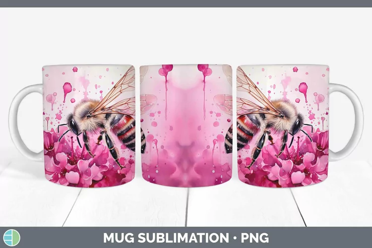 Pink Bee Mug Wrap Sublimation Coffee Cup Designs