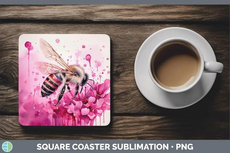 Pink Bee Square Coaster Sublimation Coaster Designs