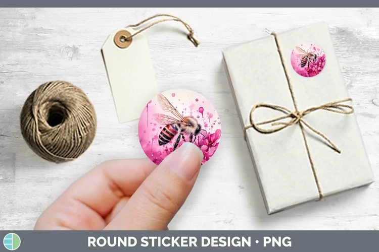 Pink Bee Stickers | Round Labels Designs