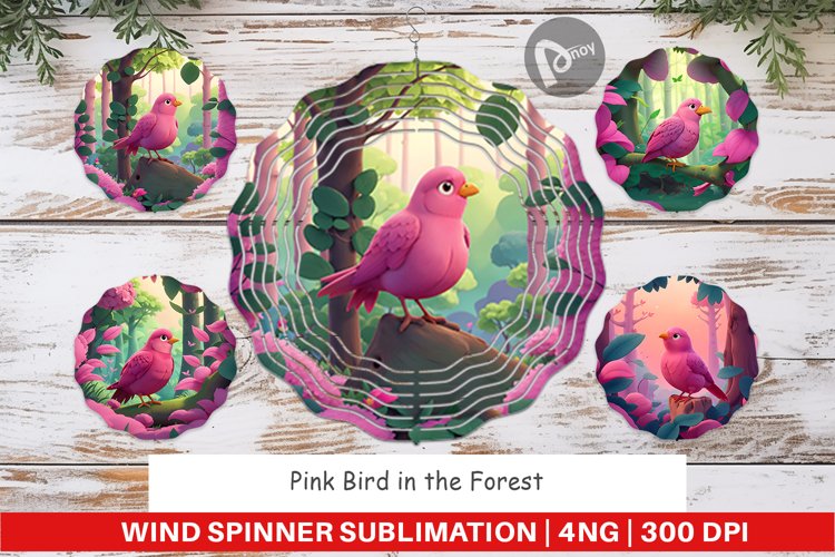 Wind Spinner Pink Bird in the Forest