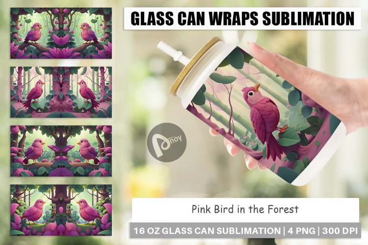 Glass Can Wraps Pink Bird in the Forest example image 1