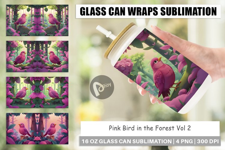 Glass Can Wraps Pink Bird in the Forest example image 1