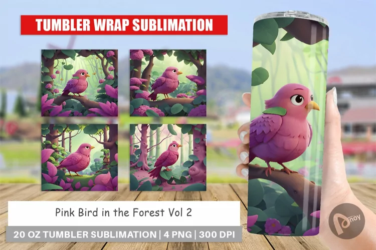 Tumbler Sublimation Wrap Pink Bird in the Forest
