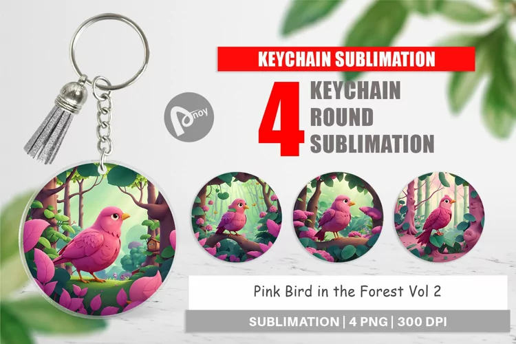 Keychain Pink Bird in the Forest