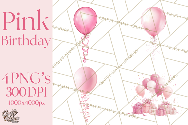 Pink Birthday Clipart, Vibrant Party Decorations PNG