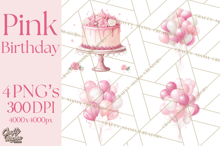 Pink Birthday Clipart, Vibrant Party Decorations PNG