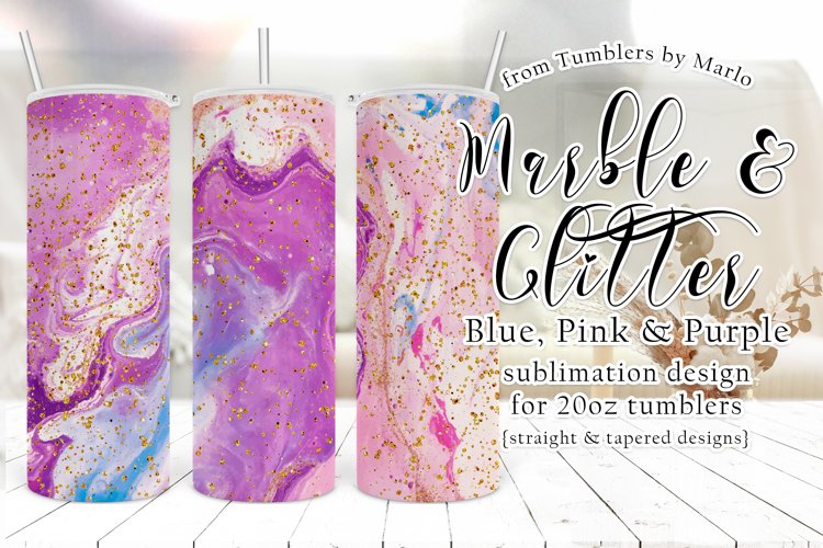 Pink, Blue, Purple Marble Gold Glitter 20oz Tumbler example image 1