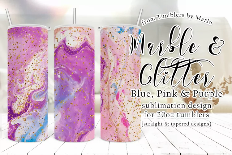 Pink, Blue, Purple Marble Gold Glitter 20oz Tumbler