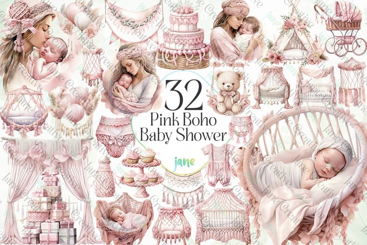 Pink Boho Baby Shower Sublimation