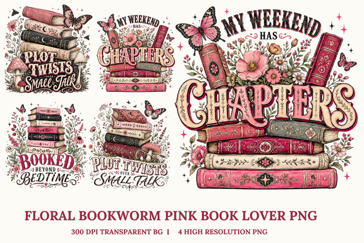 Pink Bookish Chapters PNG, Book Lover Sublimation