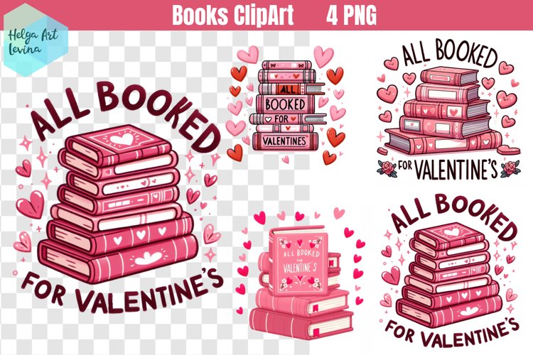 Pink Books ClipArt | All booked for Valentines example image 1