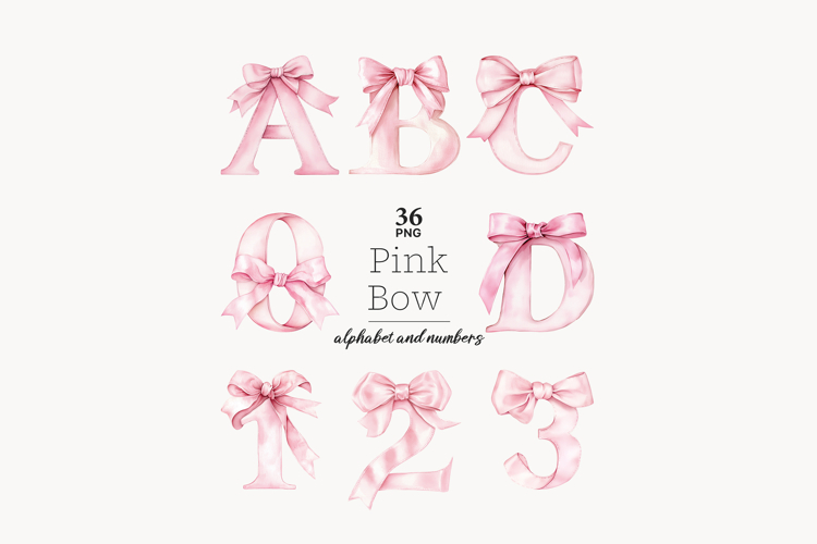 Pink Bow Alphabet Digital | Girly Coquette Letters Birthday