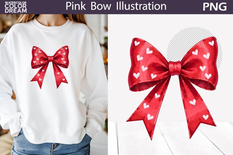 Red Bow Heart Clipart | Valentine Bow Sublimation