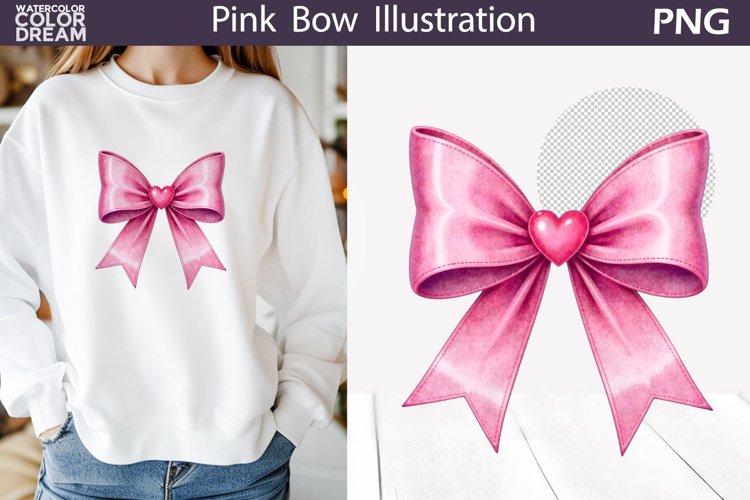 Pink Bow Heart Clipart | Valentine Bow Sublimation