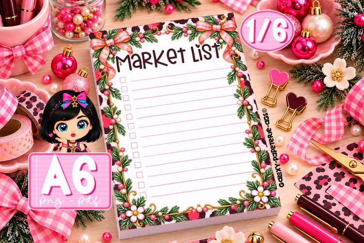 Pink Bow Leopard Christmas A6 Notepad PNG PDF example image 1