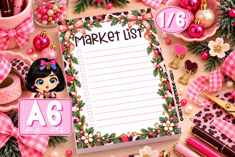 Pink Bow Leopard Christmas A6 Notepad PNG PDF