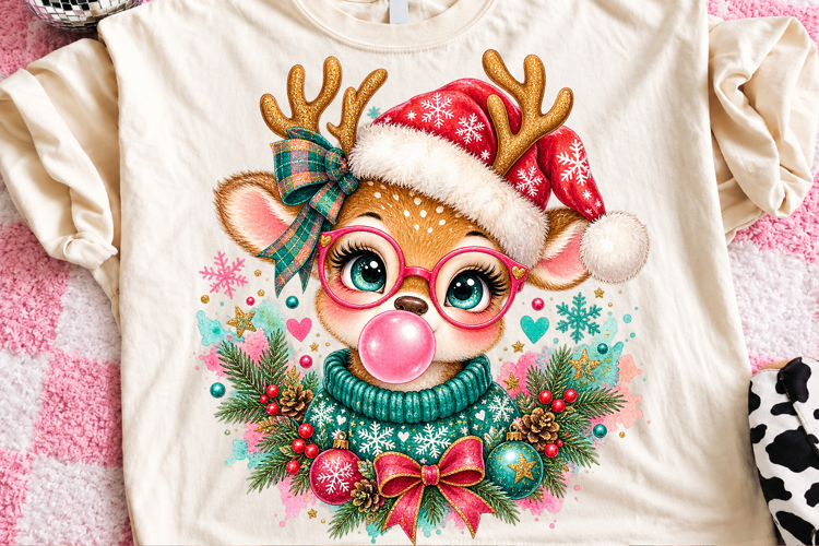 Pink Bubblegum Reindeer Christmas PNG