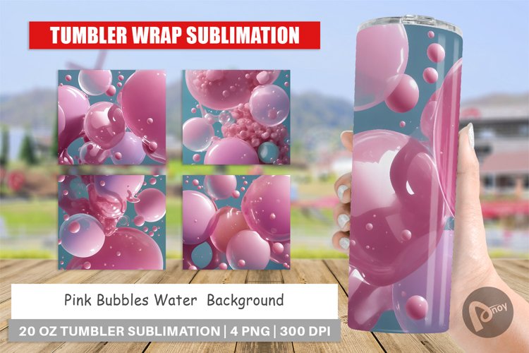 Tumbler Sublimation Wrap Pink Bubbles Water
